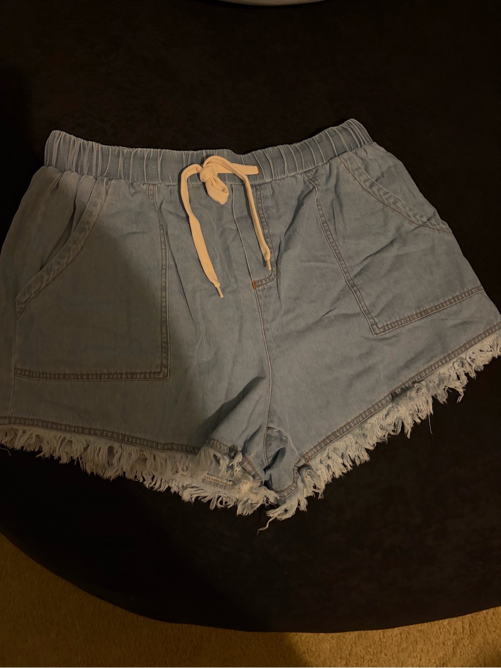 Cupshe Light Blue Denim Frayed Hem Drawstring Shorts